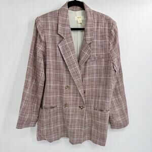 Maeve by Anthropologie Cotton Linen Brown Plaid Blazer Dark Academia Size 14